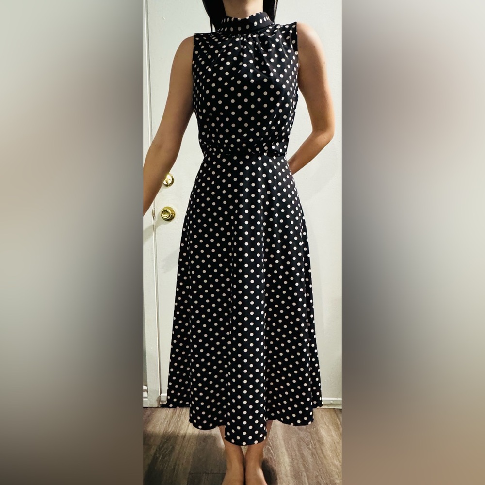 Karl Lagerfeld Black and White Polka Dot Midi Dress